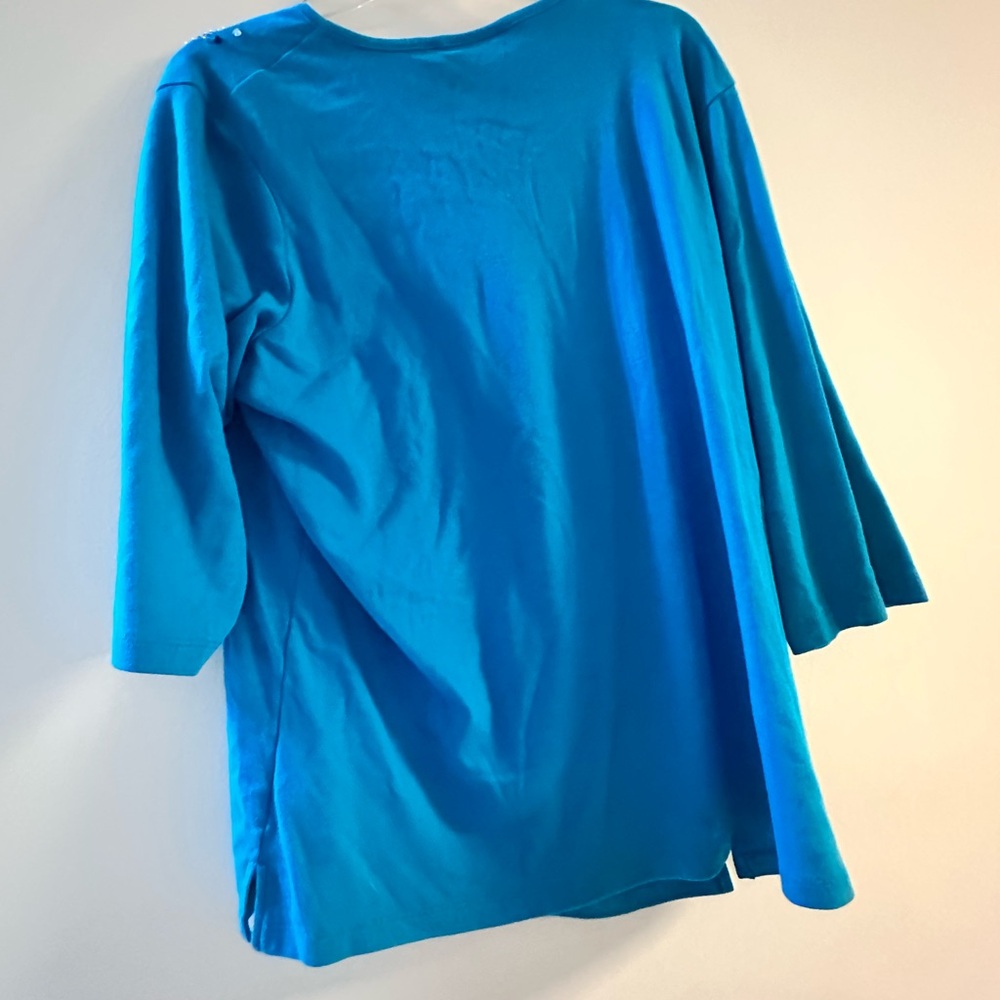 Quacker Factory Teal Top with Floral Embellishments - Picture 5 of 10